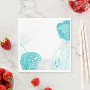 turquoise white floral wedding napkins