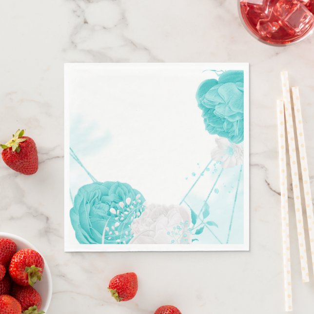 turquoise white floral wedding napkins (Insitu)