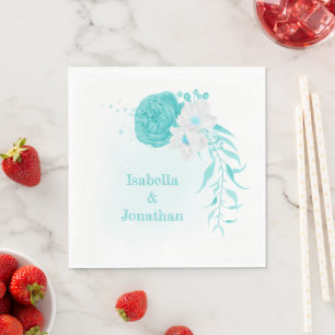turquoise white floral wedding  napkins