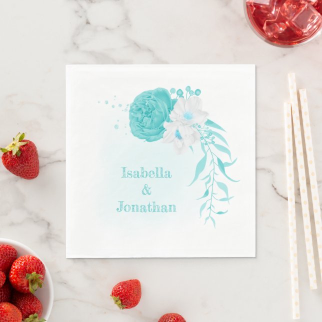 turquoise white floral wedding  napkins (Insitu)