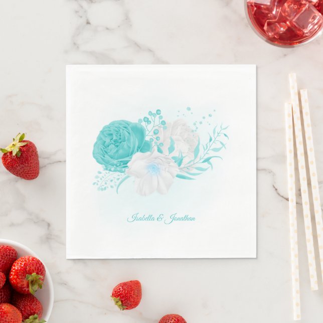 turquoise white floral wedding  napkins (Insitu)