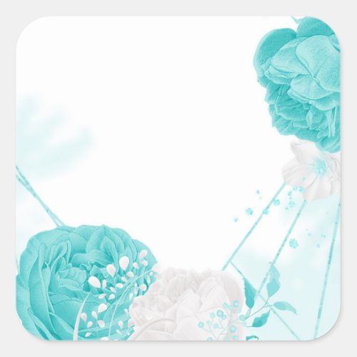 turquoise white floral wedding  square sticker