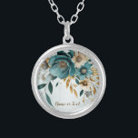 Turquoise White Flower Golden Leaves Elegant Silver Plated Necklace<br><div class="desc">Turquoise White Flower Golden Leaves Elegant Silver Plated Necklace. Unique,  beautiful,  stylish design. Easy to be personalized. Font style,  size and colors can be changed. Matching items available.</div>