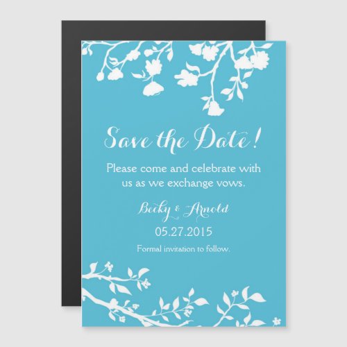 Turquoise White Flower Save The Date Magnet