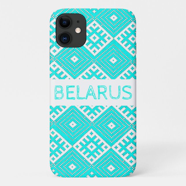 Turquoise White Folk Print Belarus iPhone 11 Case (Back)