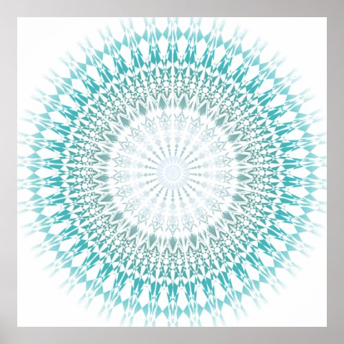 Turquoise White Geometric Modern Mandala Poster