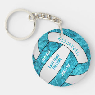turquoise white girly sports custom volleyball keychain