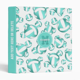 turquoise white girly volleyballs monogrammed 3 ring binder