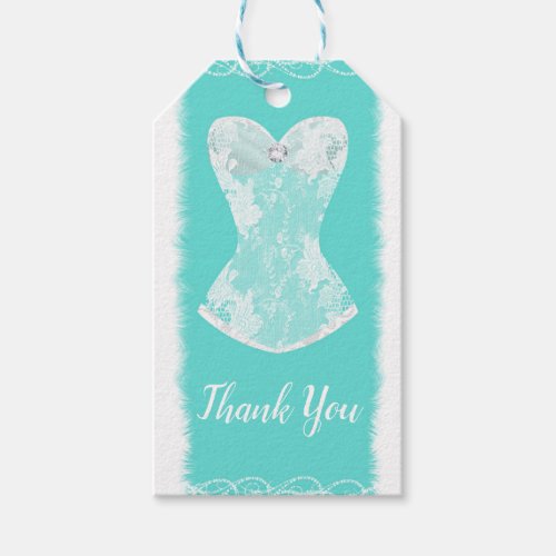 Turquoise  White Glam Lingerie Shower Party Gift Tags