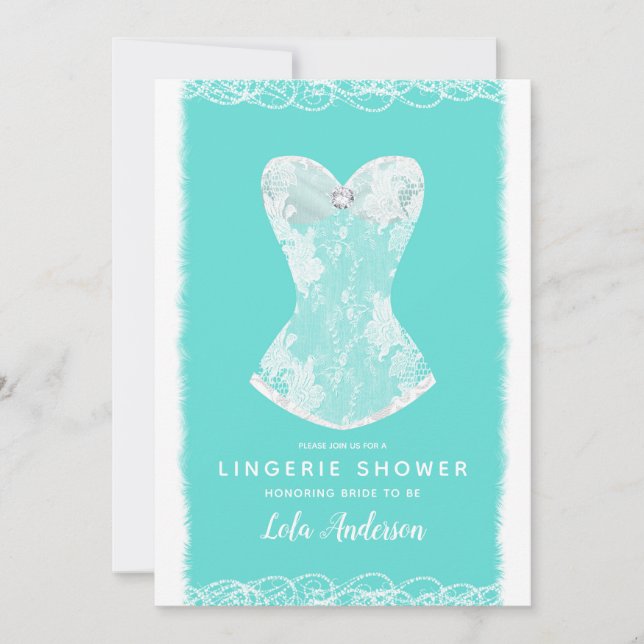 Turquoise & White Glam Lingerie Shower Party Invitation (Front)