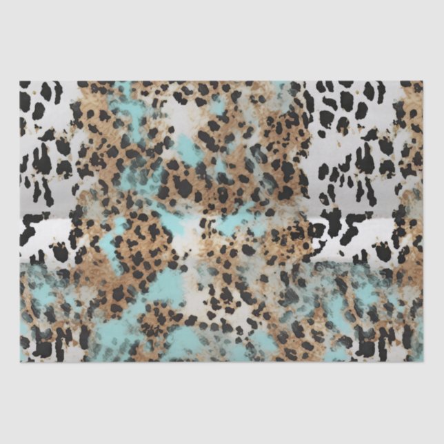 Turquoise White Gold Black Leopard Tissue Paper (Front)