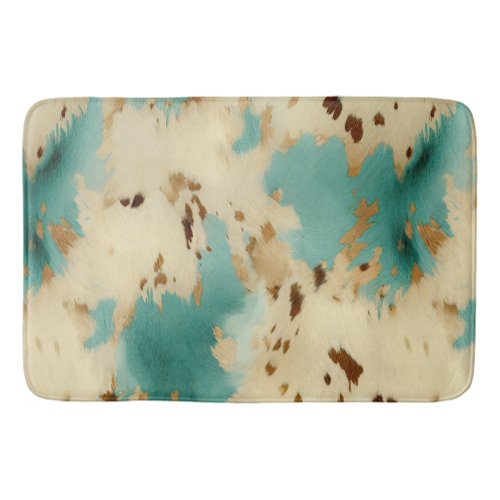 Turquoise White Gold Cowhide Bath Mat