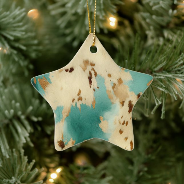 Turquoise White Gold Cowhide Ceramic Ornament (Tree)