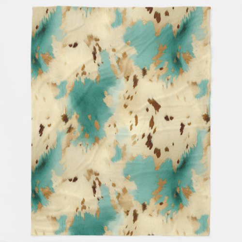 Turquoise White Gold Cowhide Fleece Blanket