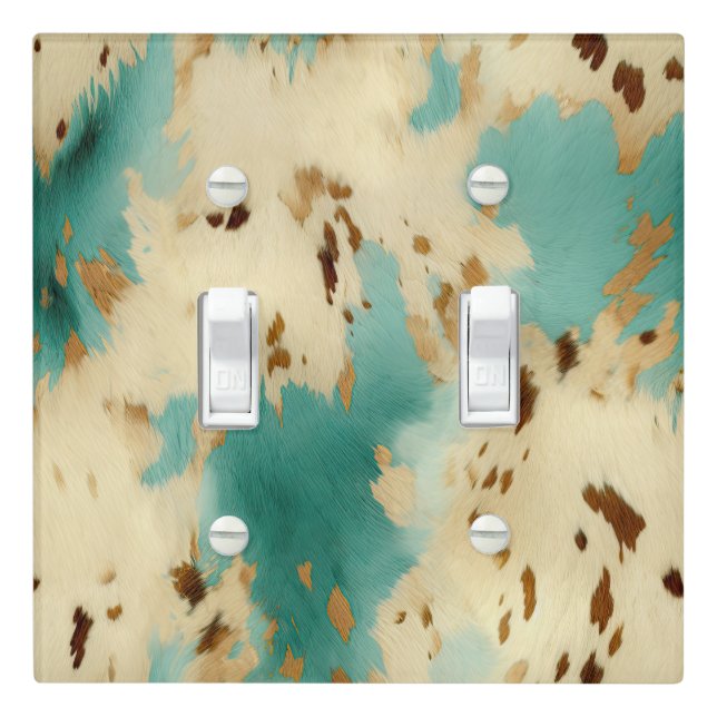 Turquoise White Gold Cowhide Light Switch Cover (In Situ)