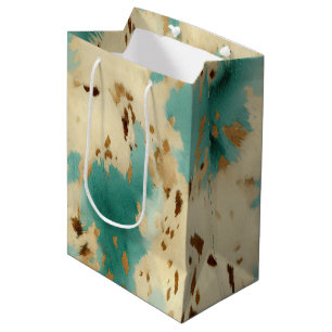 Turquoise White Gold Cowhide Medium Gift Bag