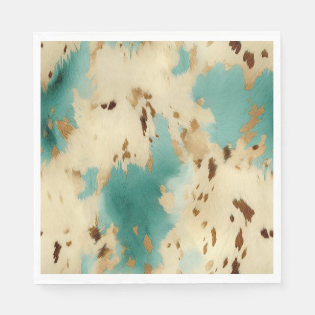 Turquoise White Gold Cowhide Napkins (Front)