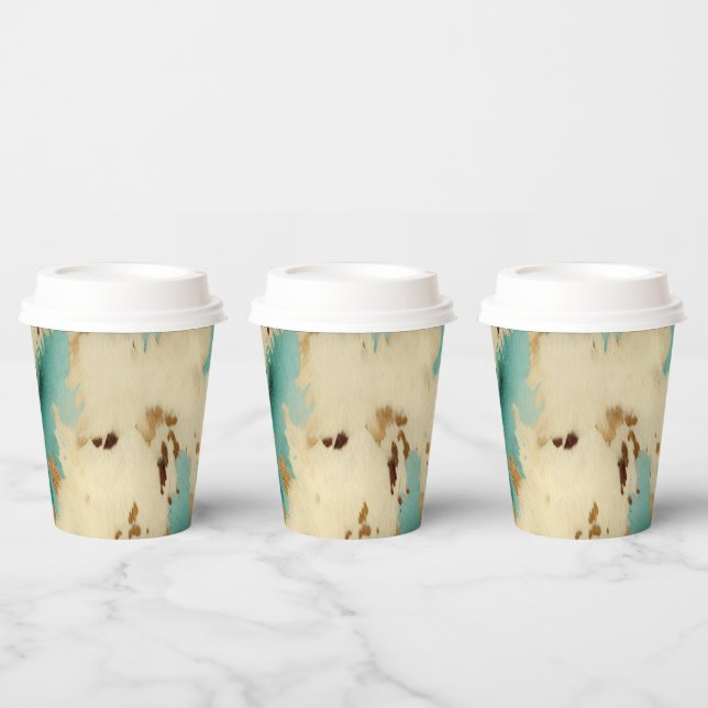 Turquoise White Gold Cowhide Paper Cups (Multi)