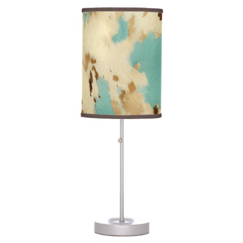 Turquoise White Gold Cowhide Table Lamp