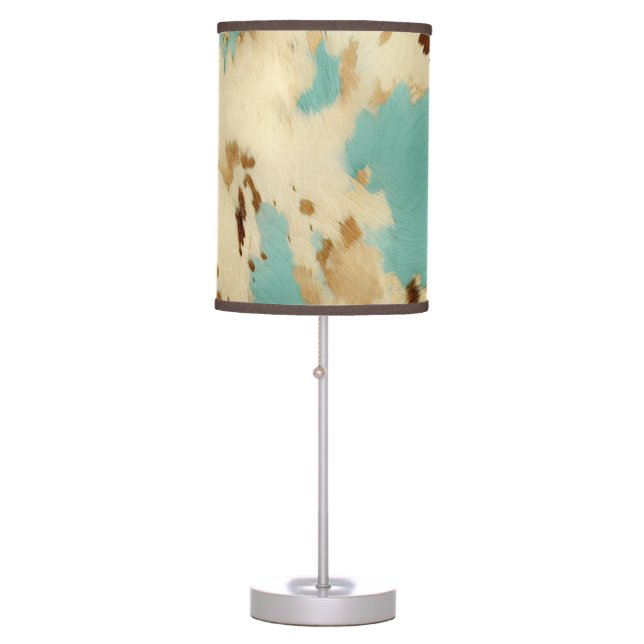 Turquoise White Gold Cowhide Table Lamp (Front)