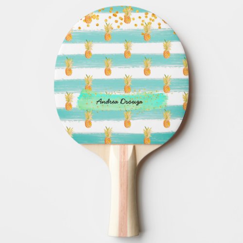 Turquoise White Gold Pineapple Summer Ping Pong Paddle