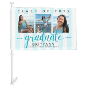 Turquoise white graduation 3 photo script modern car flag