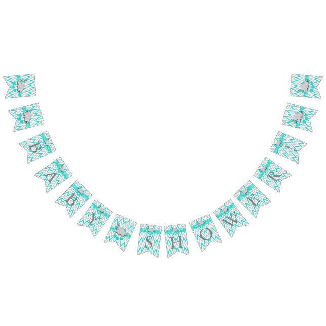 Turquoise, White Gray Elephant Baby Shower Bunting Flags (All)