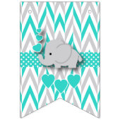 Turquoise, White Gray 🐘 Elephant Baby Welcome Bunting Flags (First Flag)