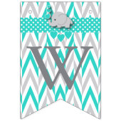 Turquoise, White Gray 🐘 Elephant Baby Welcome Bunting Flags (Third Flag)