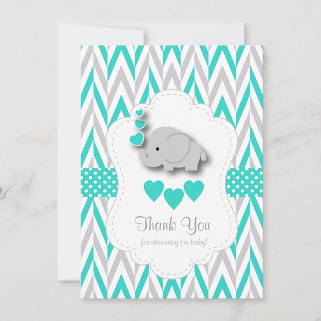 Turquoise, White, Gray Elephant Thank You Card (Front)