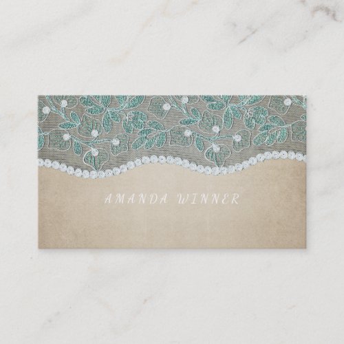 Turquoise White Gray Lace Old Cart Vip Glam Business Card