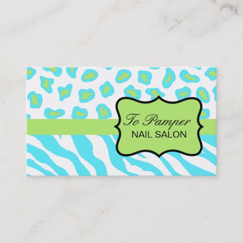 Turquoise White  Green Zebra  Cheetah Custom Business Card