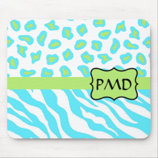Turquoise, White & Green Zebra & Cheetah Custom Mouse Pad