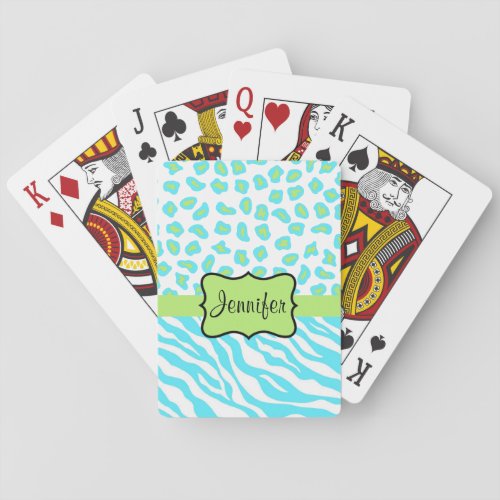 Turquoise White  Green Zebra  Cheetah Custom Poker Cards