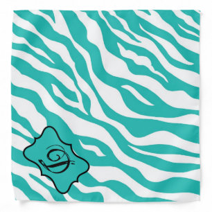 Turquoise White Green Zebra Leopard Skin Monogram Bandana