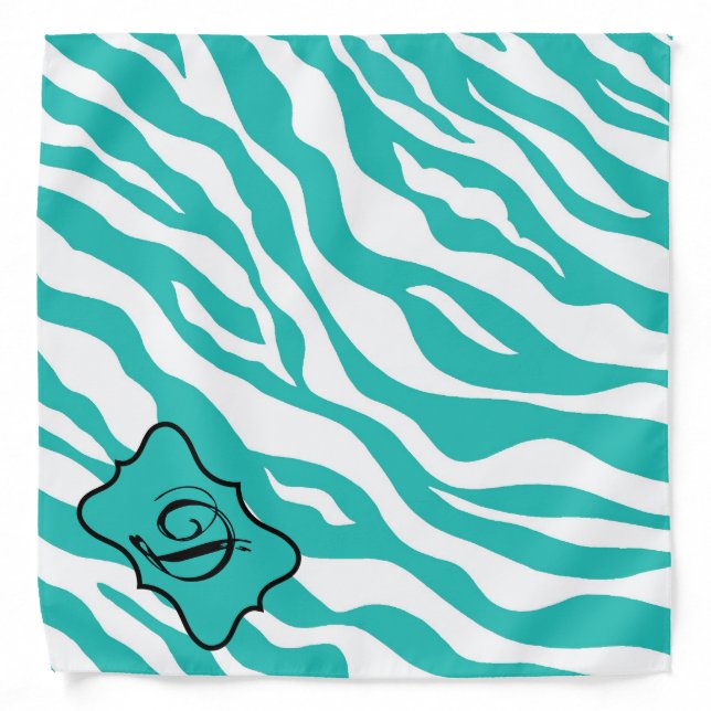 Turquoise White Green Zebra Leopard Skin Monogram Bandana (Front)