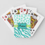 Turquoise White Green Zebra Leopard Skin Monogram Playing Cards