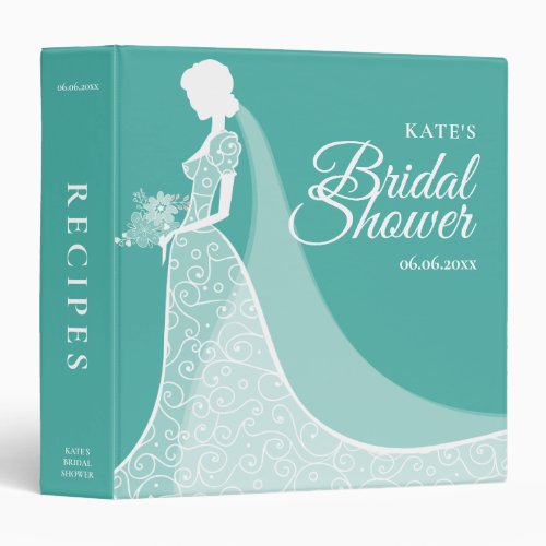 Turquoise White Lace Gown Bridal Shower 3 Ring Binder