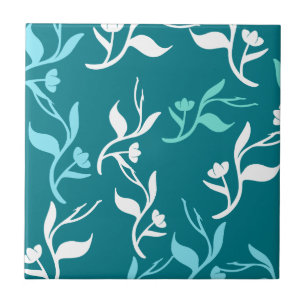 Turquoise White Leaves Pattern Product Ceramic Tile