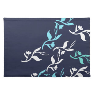 Turquoise White Leaves Pattern Product Cloth Placemat
