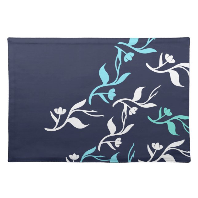 Turquoise White Leaves Pattern Product Cloth Placemat (Front)