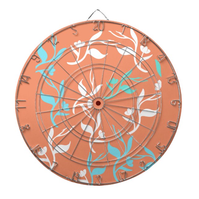 Turquoise White Leaves Pattern Product Dart Board (Front)