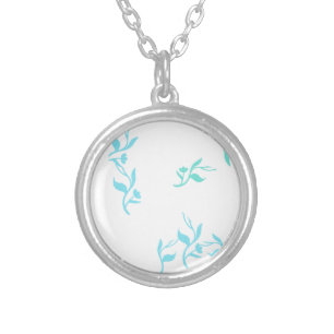 Turquoise White Leaves Pattern Product Silver Plated Necklace