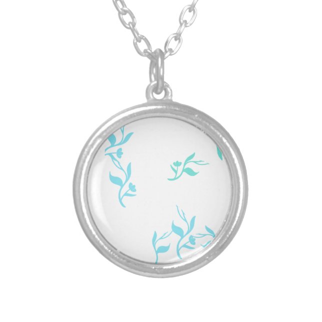 Turquoise White Leaves Pattern Product Silver Plated Necklace (Front)