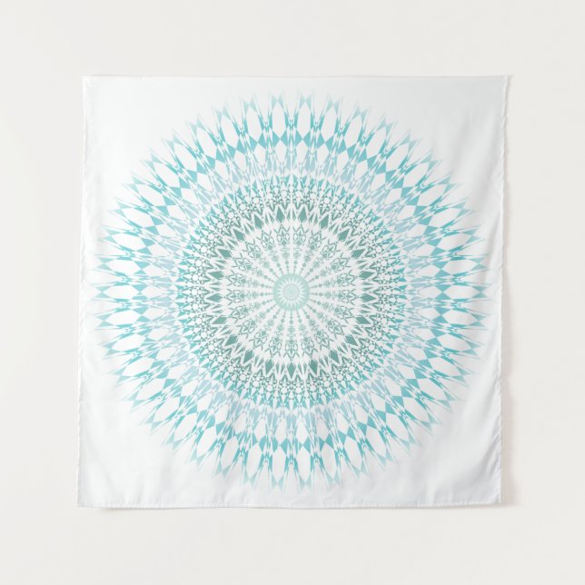 Turquoise White Mandala Tapestry (Front)