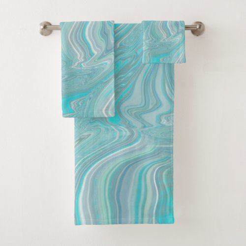 Turquoise White Marble Abstract Art Bath Towel Set