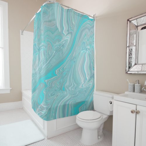 Turquoise White Marble Abstract Art Shower Curtain