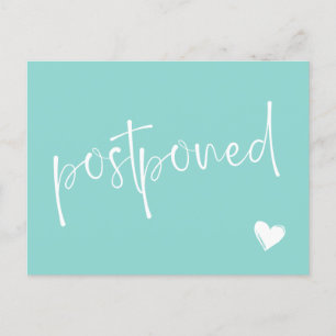 Turquoise White Minimalist Postponed Wedding Announcement Postcard