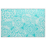 Turquoise White Modern Dahlia floral print Fabric