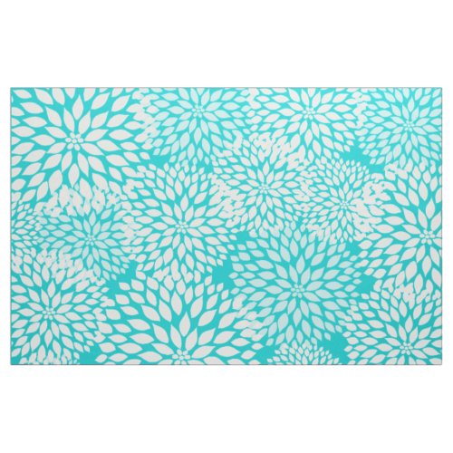 Turquoise White Modern Dahlia floral print Fabric